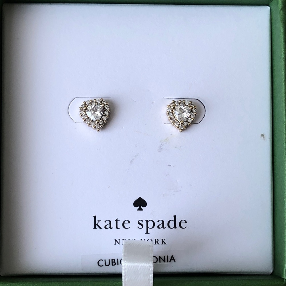 Kate Spade Gold Tone Always Sparkle Cubic Zirconia Halo Heart Stud Earrings NIB - Picture 3 of 14